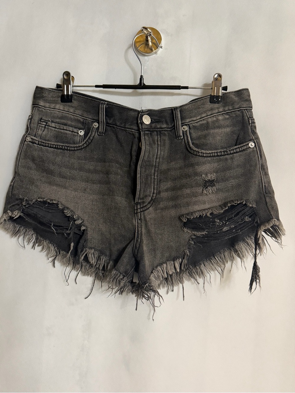 Free People Distressed Black Denim Cutoff Shorts Size 27